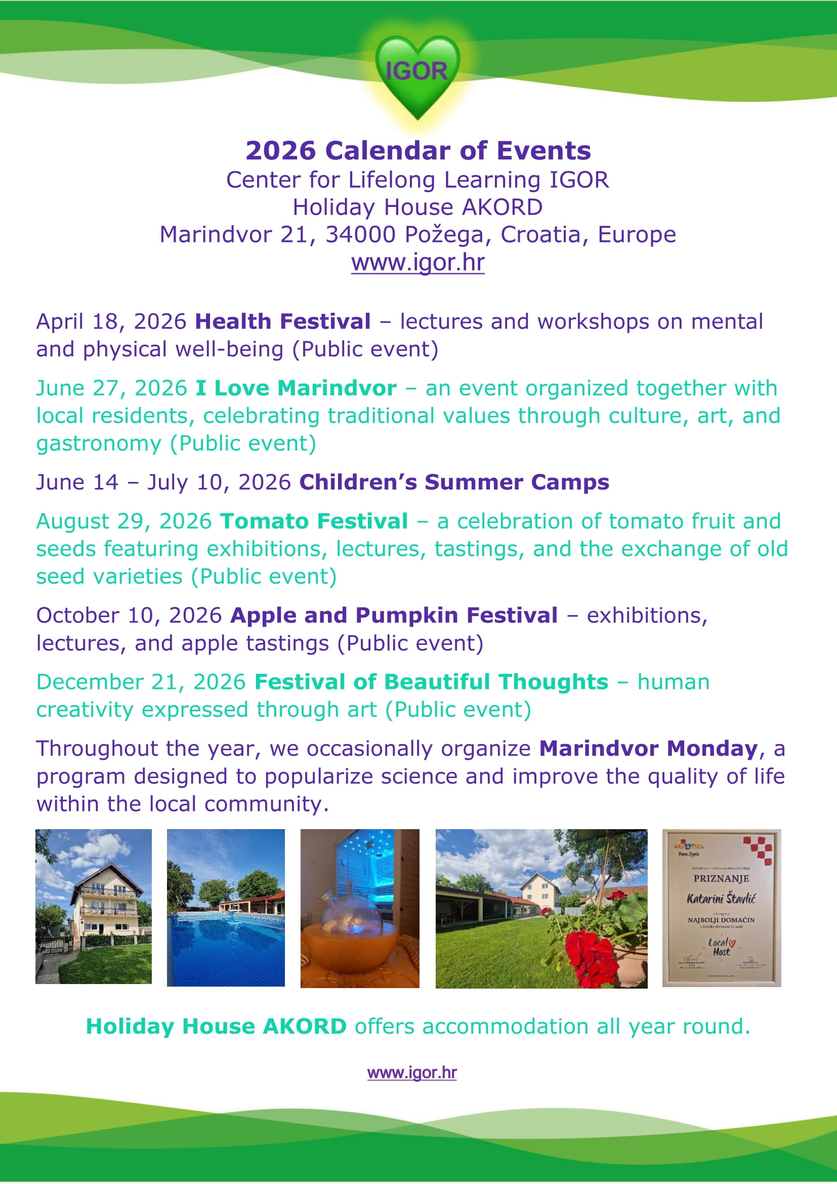 IGOR Center 2026 Calendar of Events